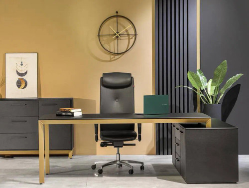 میز مدیریت MDF کد M106 ال پایه فلزی قابل سفارش در ابعاد و رنگ های مختلف